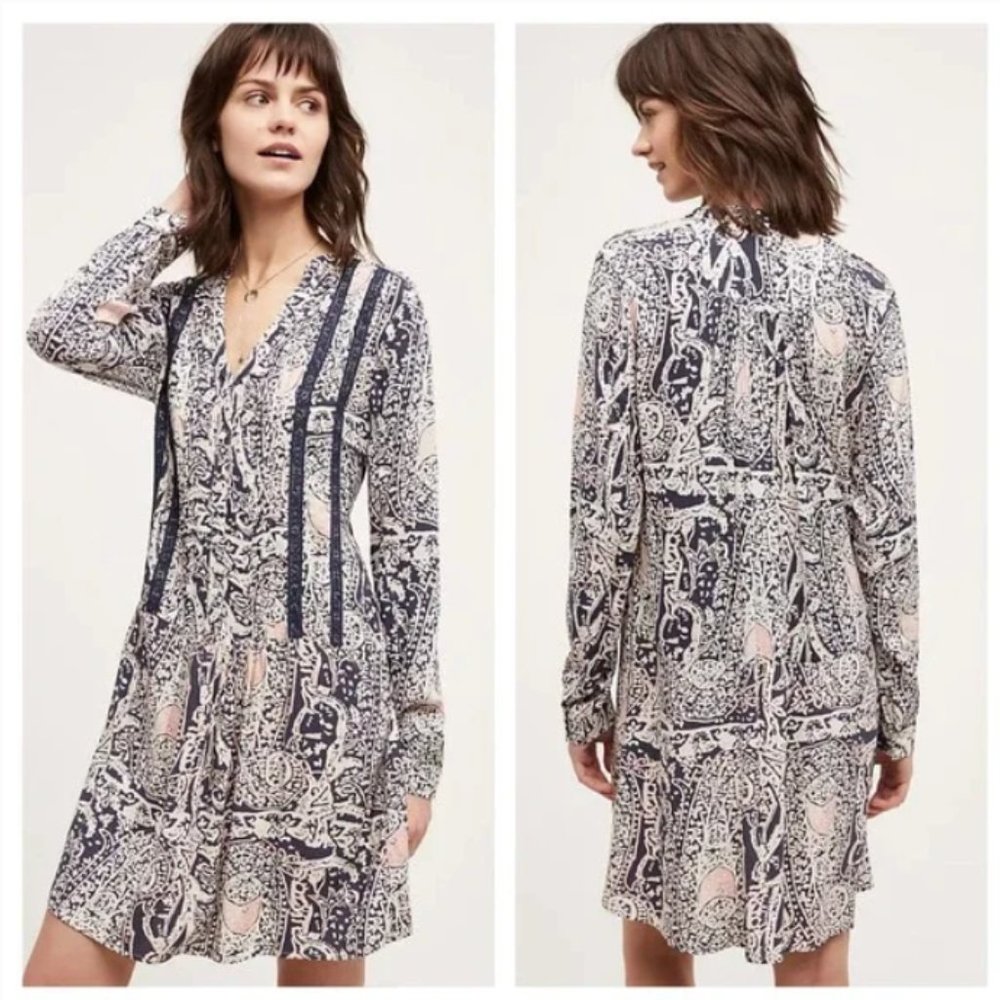 Anthropologie Tiny Caviana paisley drop waist shirt dress S